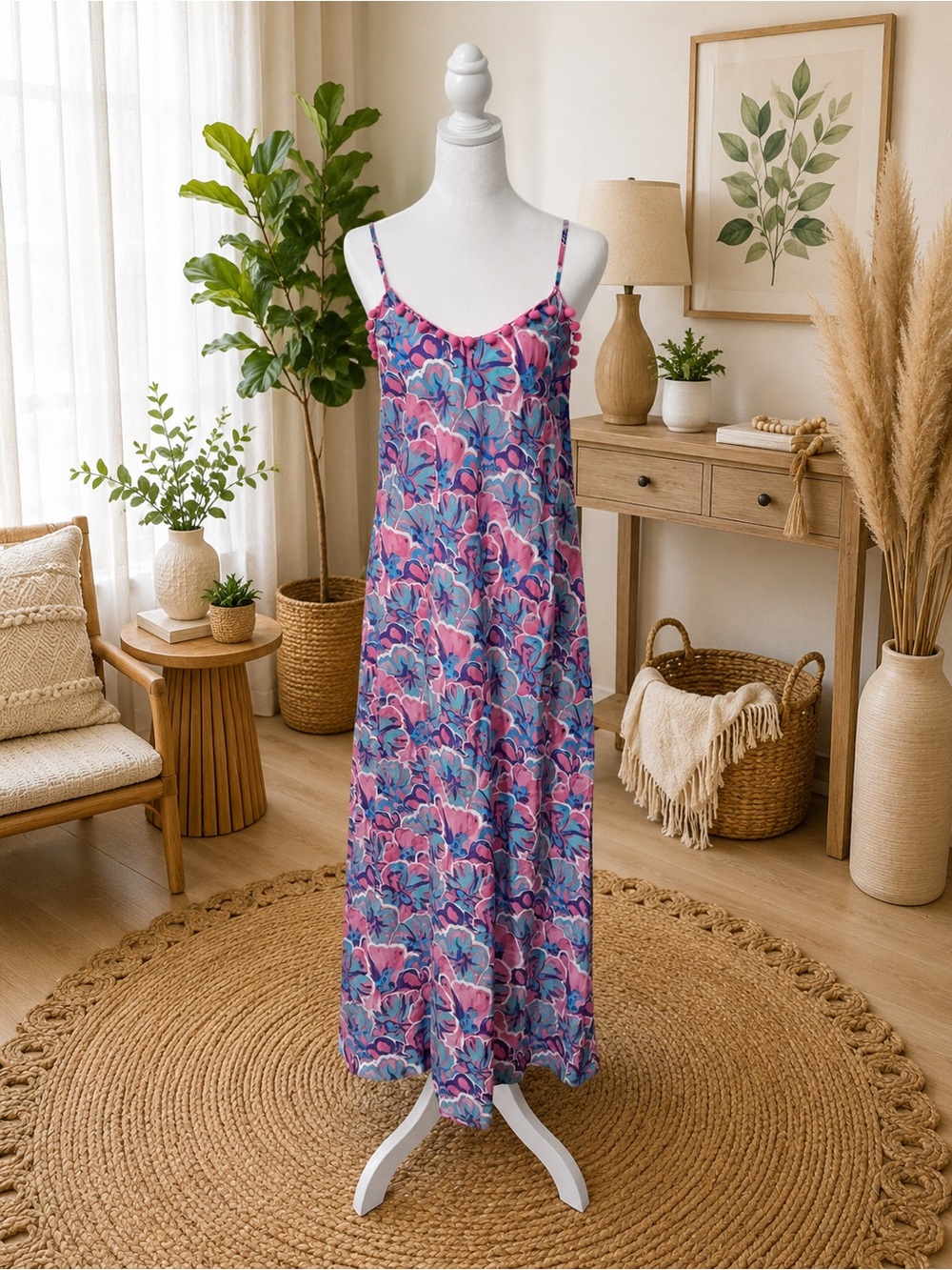 Simply Southern Pink and Blue Floral Maxi Slip Dress